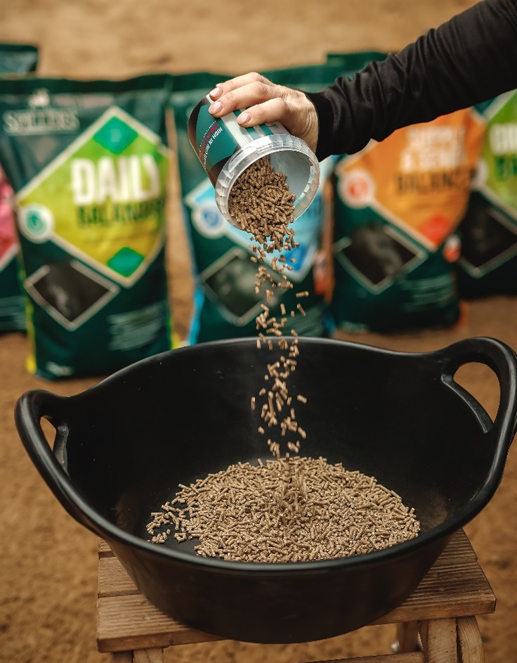 Woman preparing horse feed